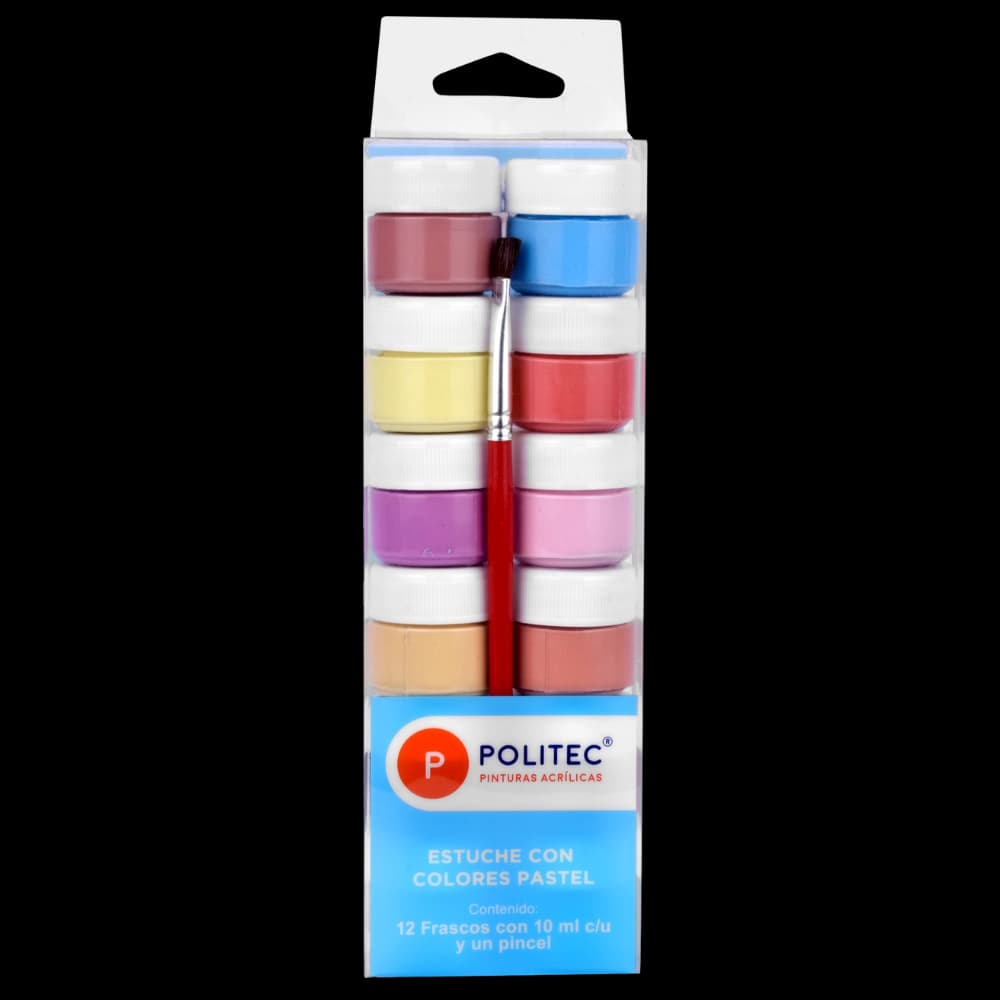 ESTUCHE POLITEC COLORES PASTEL C/12 10 ML + PINCEL