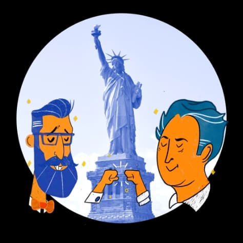 Ilustración de Siqueiros y José Luis Gutiérrez pensando en cómo crear Politec