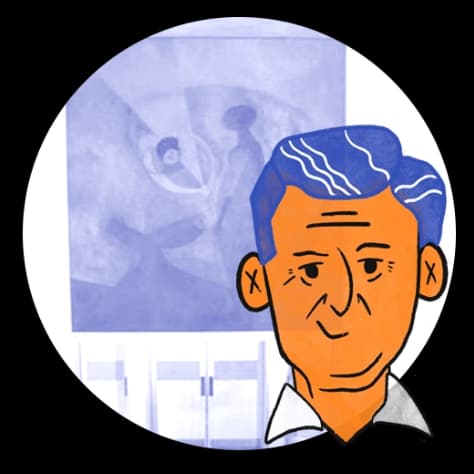 Ilustración de Tamayo con el mural Prometeo trayendo el fuego a los hombres, 1958