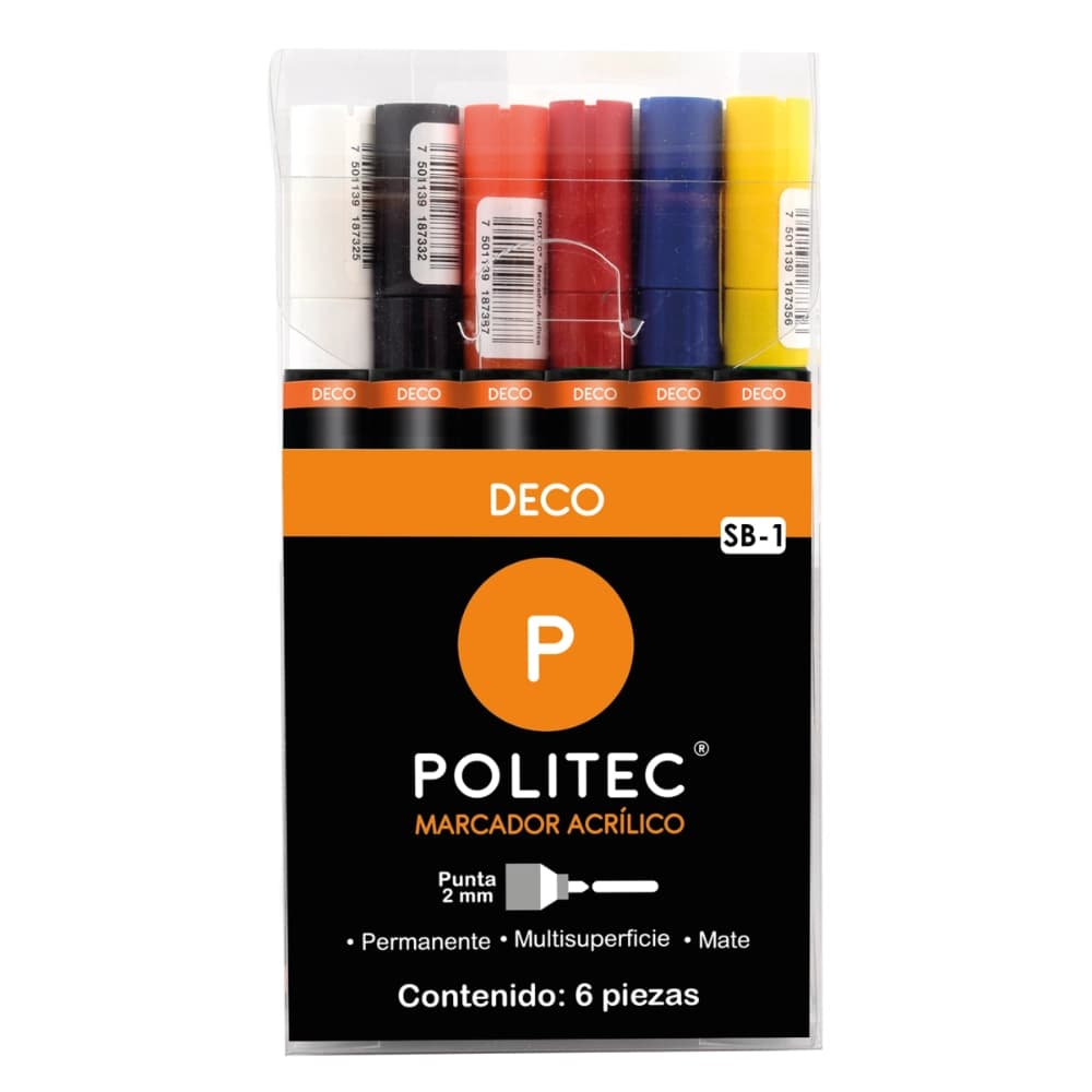SET CON 6 MARCADORES ACRÍLICOS PUNTA 2MM