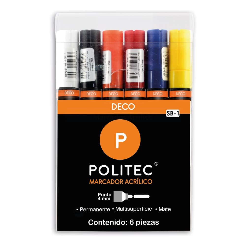 SET CON 6 MARCADORES ACRÍLICOS PUNTA 4MM