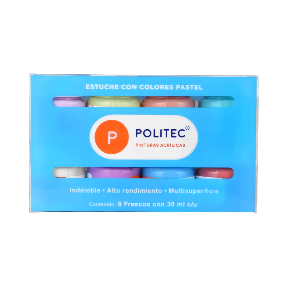 SET C/8 PZ DE ACRILICO POLITEC 30ML PASTEL
